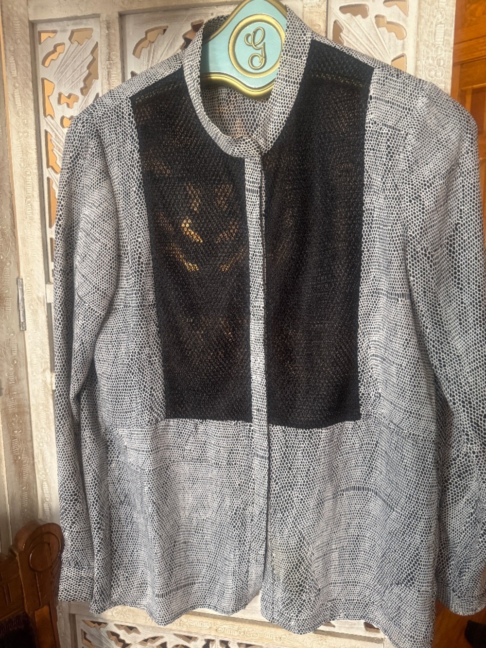 The Kooples Sport Blouse - black white print pattern shirt